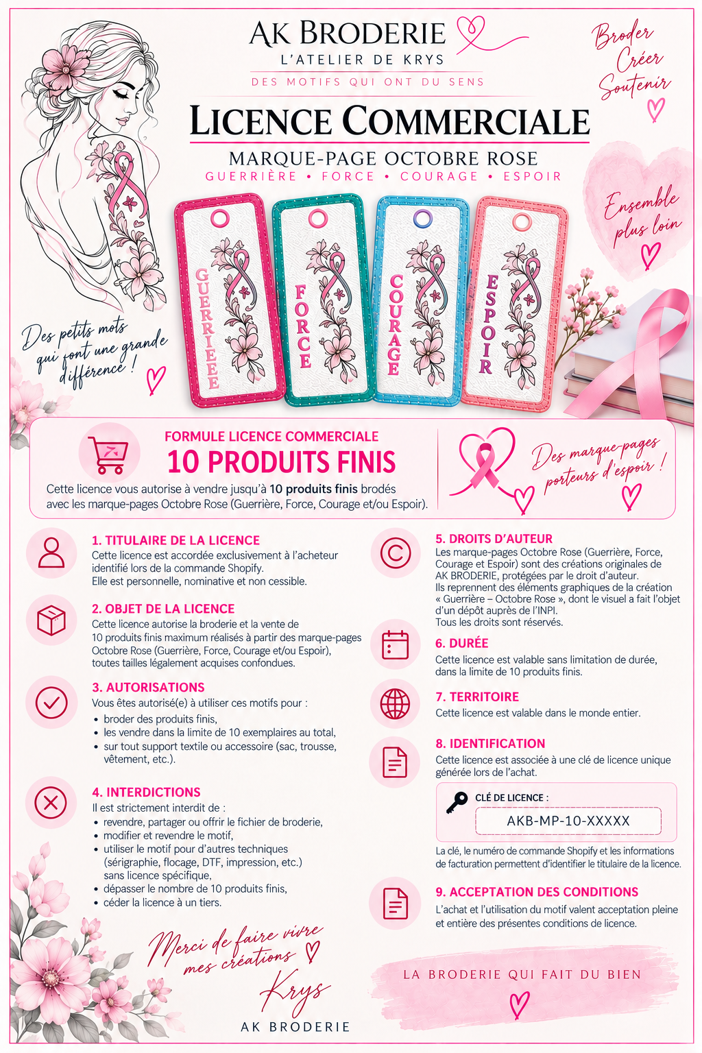 Marque-pages Octobre Rose ITH – Guerrière, Force, Courage & Espoir – 3 Tailles