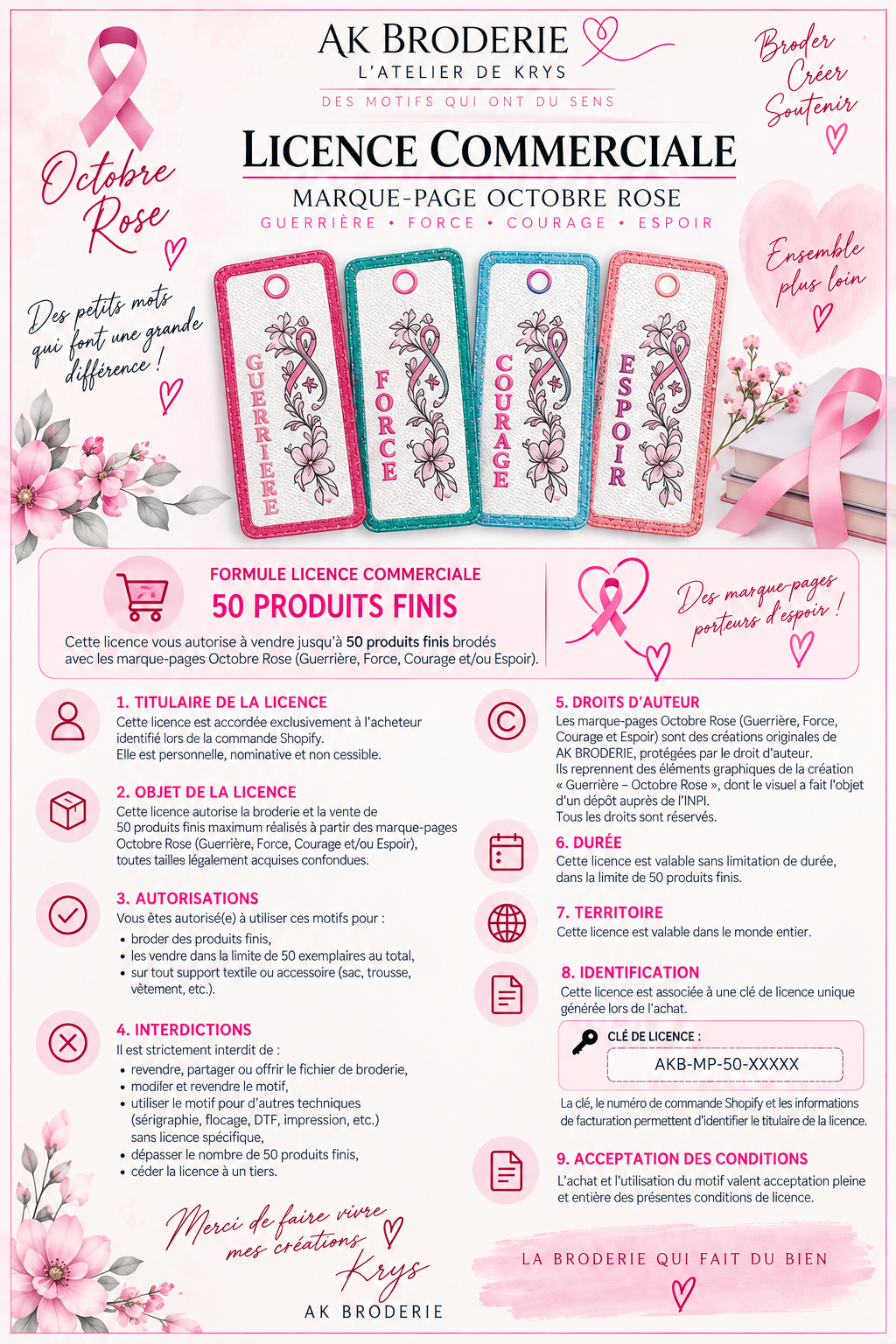 Marque-pages Octobre Rose ITH – Guerrière, Force, Courage & Espoir – 3 Tailles