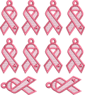 Plaque de broderie FSL Ruban Octobre Rose contenant plusieurs boucles d'oreilles et breloques à broder au format 10x10
