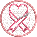 Motif de broderie sous-verre ou lingette Octobre Rose avec ruban en forme de cœur, aiguille à coudre au format 10x10